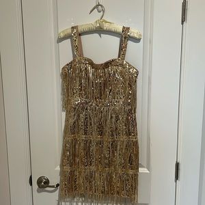 Gold sequin dress with fringe